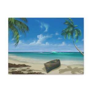 Boat on the Beach - Satin Canvas, Stretched
